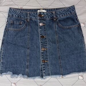 Denim Button-Front Skirt